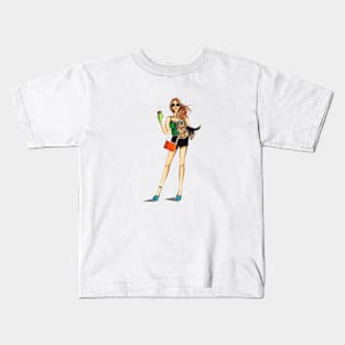 Girl, Coffee, and Dog Kids T-Shirt